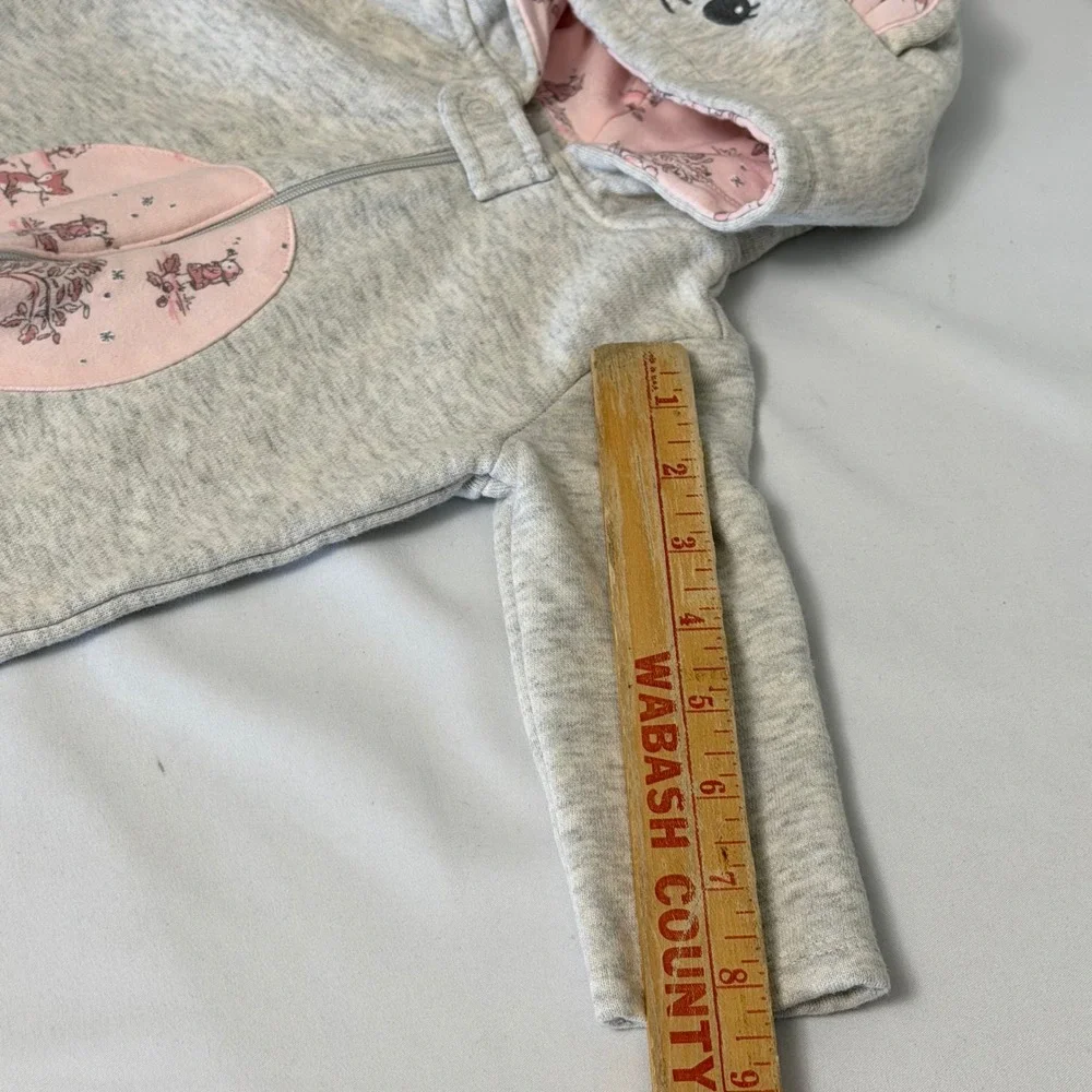 Gymboree Baby Girl Gray Pink Cat Hooded Footie Romper 6-9 Months Woodland Fleece